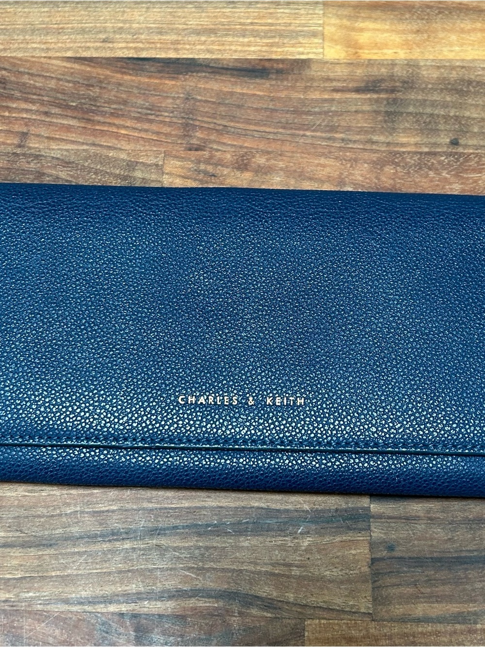 Charles & Keith Dark Blue Pebbled Foldover Wallet; Magnetic Closure